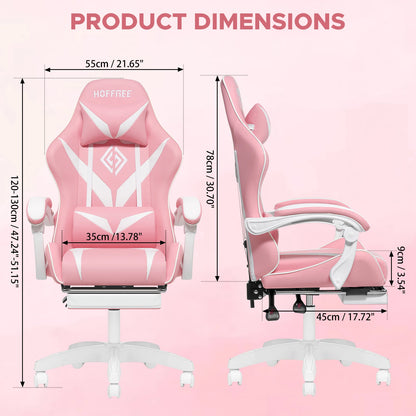 Ergonomic Gaming Chair with Massage, Footrest & Lumbar Support, Reclining Computer Gaming Chair with Adjustable Armrest and Headrest