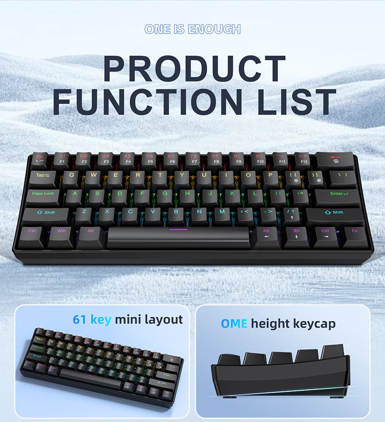 APAYADO K61 60% Mechanical Keyboard Wired RGB, 61 Keys Mini Gaming Keyboard with Red/Blue Switches, Compact RGB Mechanical Keyboard for PC & Laptop