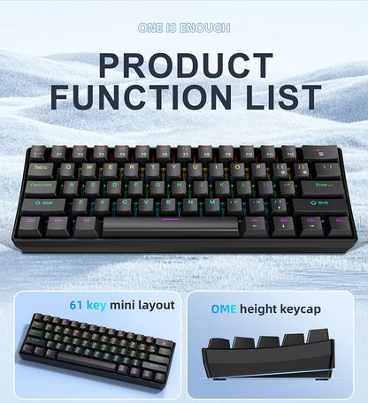 APAYADO K61 60% Mechanical Keyboard Wired RGB, 61 Keys Mini Gaming Keyboard with Red/Blue Switches, Compact RGB Mechanical Keyboard for PC & Laptop