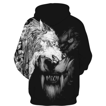 Sweat à capuz com fecho e estampado 3D de lobo, estilo streetwear, para homem/mulher, casaco com capuz unissexo casual hip-hop