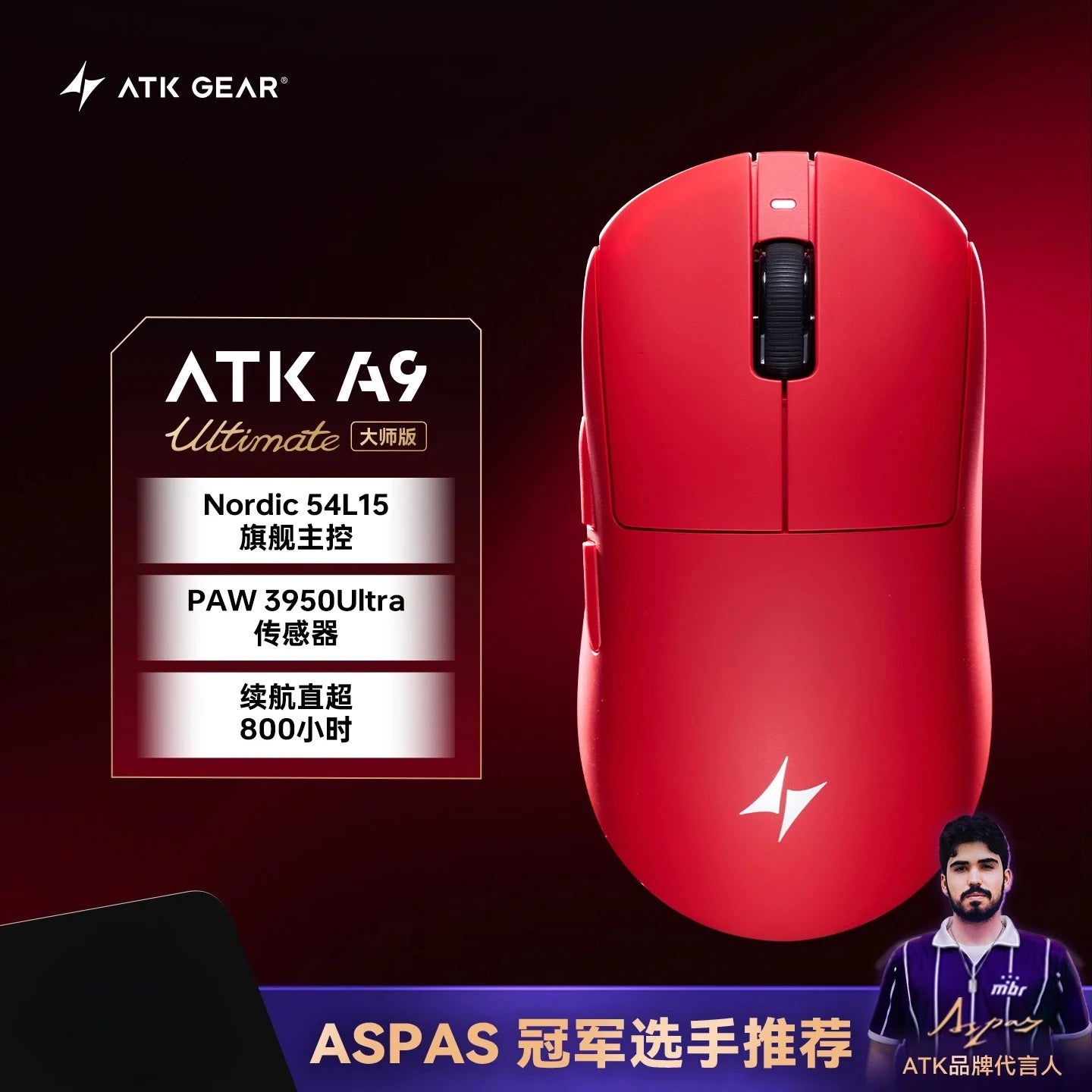 ATK Dragonfly A9 Wireless Gaming Mouse, PAW3950 Sensor, Tri-Mode Bluetooth Mouse, 30,000 DPI, 8KHz Polling Rate, Lightweight Ergonomic Esports Mouse