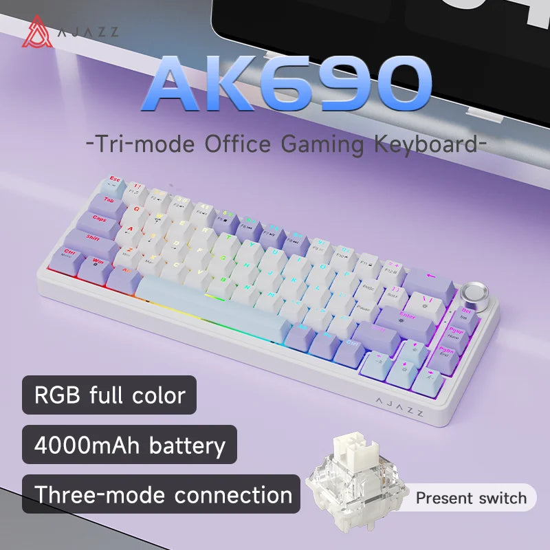 AJAZZ AK690 Clavier mécanique à 65 %, toutes les touches remplaçables à chaud, filaire USB Plug-and-Play, rétroéclairage mixte, 68 touches, clavier gaming pour ordinateur portable et PC