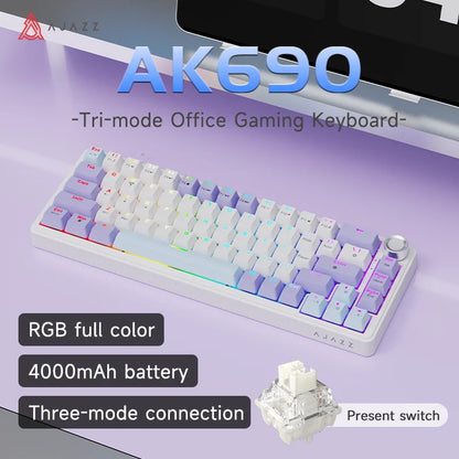 AJAZZ AK690 Clavier mécanique à 65 %, toutes les touches remplaçables à chaud, filaire USB Plug-and-Play, rétroéclairage mixte, 68 touches, clavier gaming pour ordinateur portable et PC