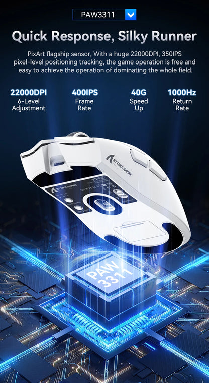 ATTACK SHARK X11 Wireless Gaming Mouse, 22K DPI PAW3311 Tri-Mode Gaming Mouse, Bluetooth 2.4G Wired RGB Lightweight Gaming Mouse