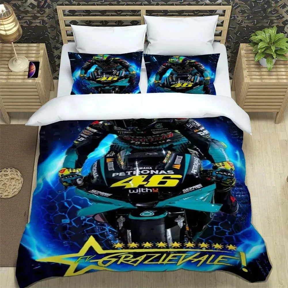 Motorcycle Fleet VR-46 Pattern Quilt Cover With Pillowcases Microfiber 3D Digital Printed Bedding Set Twin Full Queen King