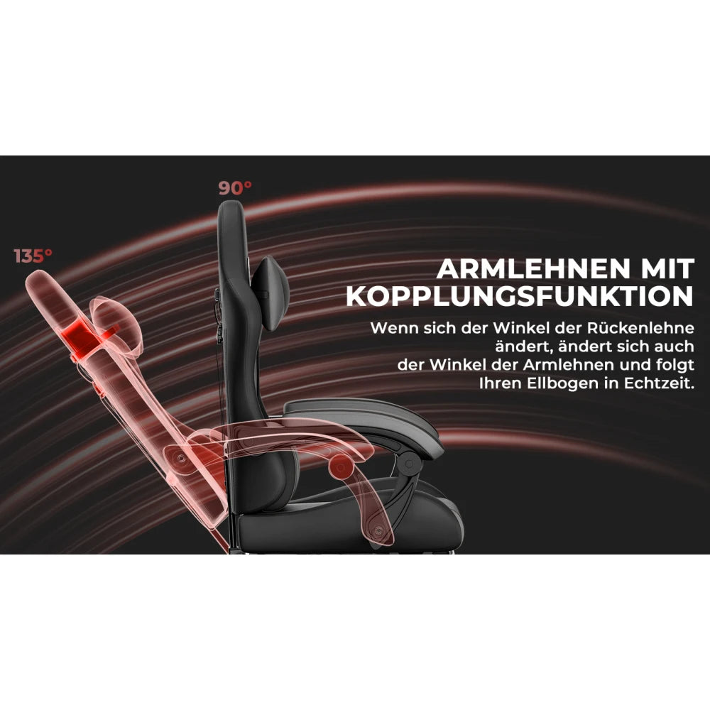 Ergonomic Gaming Chair with Lumbar Support, Adjustable Headrest, Reclining Gamer Chair, Height Adjustable Gaming Chair for PC Gaming & Office
