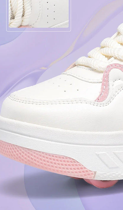 Chaussures de roller pour enfants - Roues rechargeables, couleurs tendance, finition brillante, pour les anniversaires, pour garçons et filles, chaussures décontractées deux-en-un