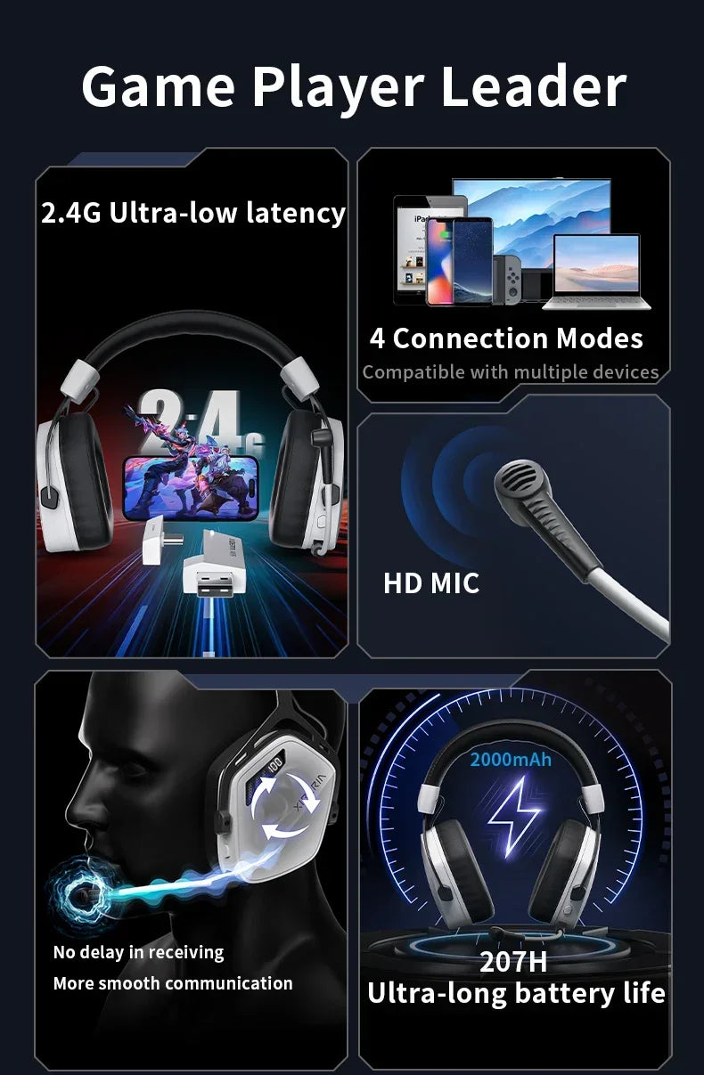 XIBERIA Wireless Gaming Headphones K03S Pro 7.1 Surround Sound Headset with Mic, Low Latency 2.4GHz Gamer Headphones, Long Battery Life Gaming Headset