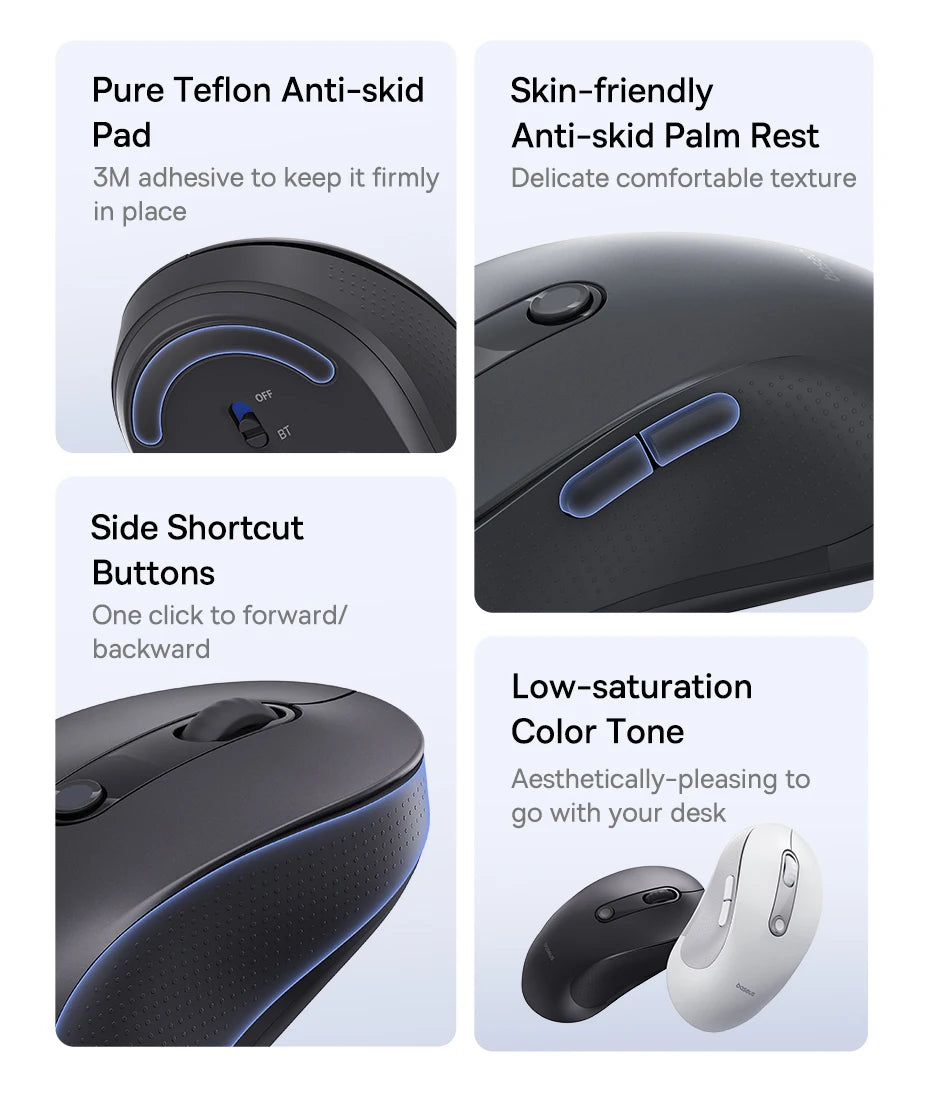Baseus Wireless Mouse Bluetooth 5.3 Ergonomic Silent Mouse, 2.4GHz Rechargeable Office Mouse with 7 Buttons, Adjustable DPI for Laptop, MacBook, PC & Tablet