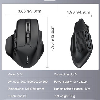 E-YOOSO X-31 Wireless Gaming Mouse for Big Hands, USB 2.4G Ergonomic Gaming Mouse, 4800 DPI Optical Mouse with 5 Buttons for PC & Laptop