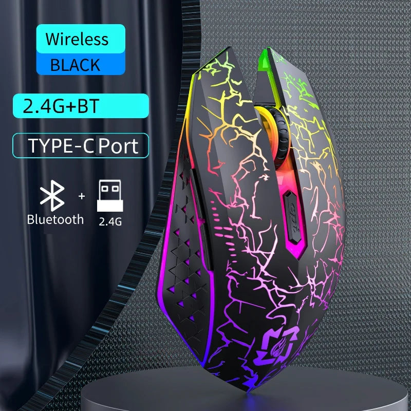 RGB Gaming Mouse Wireless Bluetooth 5.2 Mouse 1600DPI Ergonomic Silent 6 Button Rechargeable Mouse for PC MacBook Gaming & Office