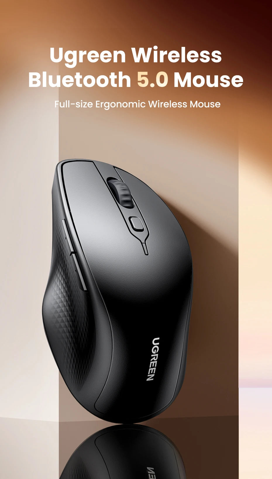 UGREEN Wireless Mouse Bluetooth 5.0 Ergonomic Mouse, 4000 DPI Silent Wireless Mouse with 2.4G USB Receiver, 6 Buttons for MacBook, Laptop, PC & Tablet
