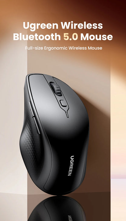 UGREEN Wireless Mouse Bluetooth 5.0 Ergonomic Mouse, 4000 DPI Silent Wireless Mouse with 2.4G USB Receiver, 6 Buttons for MacBook, Laptop, PC & Tablet