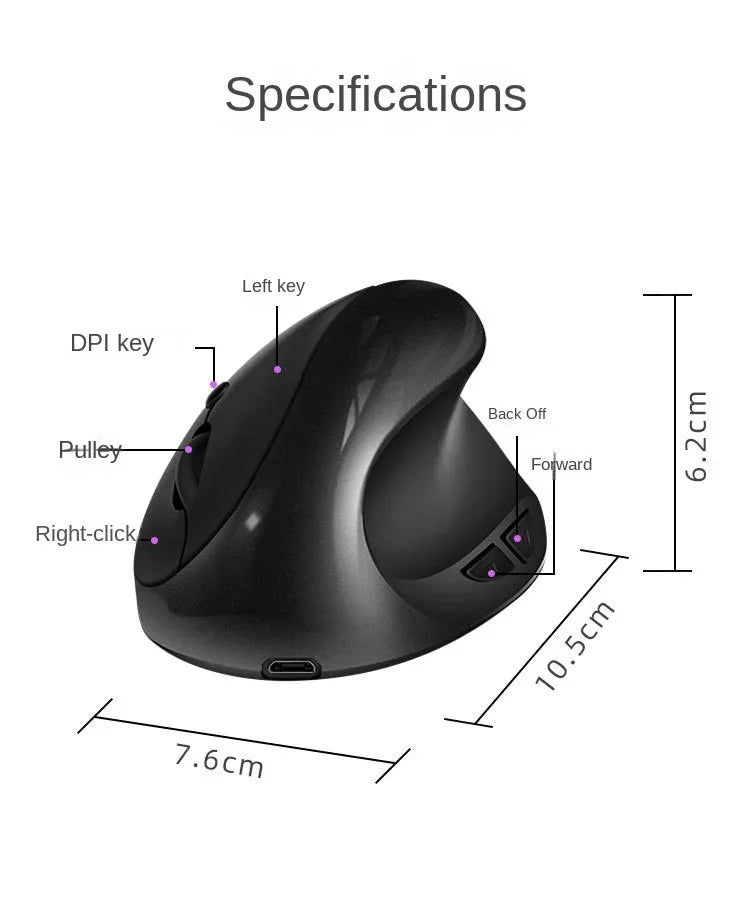 BTS-908 Ergonomic Wireless Vertical Mouse 2.4G USB Rechargeable Mouse with 1600 DPI Adjustable Sensitivity, 6 Buttons Computer Mouse