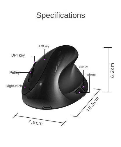 BTS-908 Ergonomic Wireless Vertical Mouse 2.4G USB Rechargeable Mouse with 1600 DPI Adjustable Sensitivity, 6 Buttons Computer Mouse