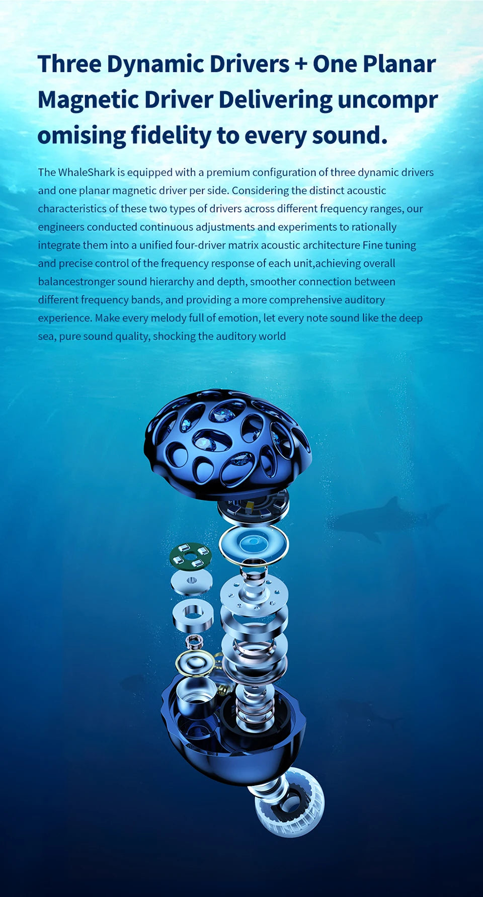 TRN Whale Shark Hybrid Earphones Triple Dynamic Driver + Planar In-Ear Monitors, HiFi Wired Hybrid Earphones with High Resolution Audio, Audiophile IEM Headphones