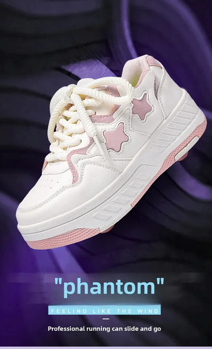 Chaussures de roller pour enfants - Roues rechargeables, couleurs tendance, finition brillante, pour les anniversaires, pour garçons et filles, chaussures décontractées deux-en-un