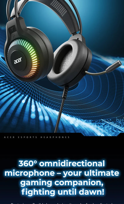 Auriculares gaming RGB con cable y micrófono – Sonido envolvente de baja latencia, iluminación RGB cool, aislamiento de ruido y ajuste cómodo
