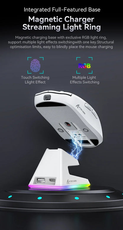 Attack Shark X6 Wireless Ergonomic Gaming Mouse, Tri-Mode Bluetooth, 2.4G & Wired Gaming Mouse, 26000 DPI Rechargeable RGB Gaming Mouse
