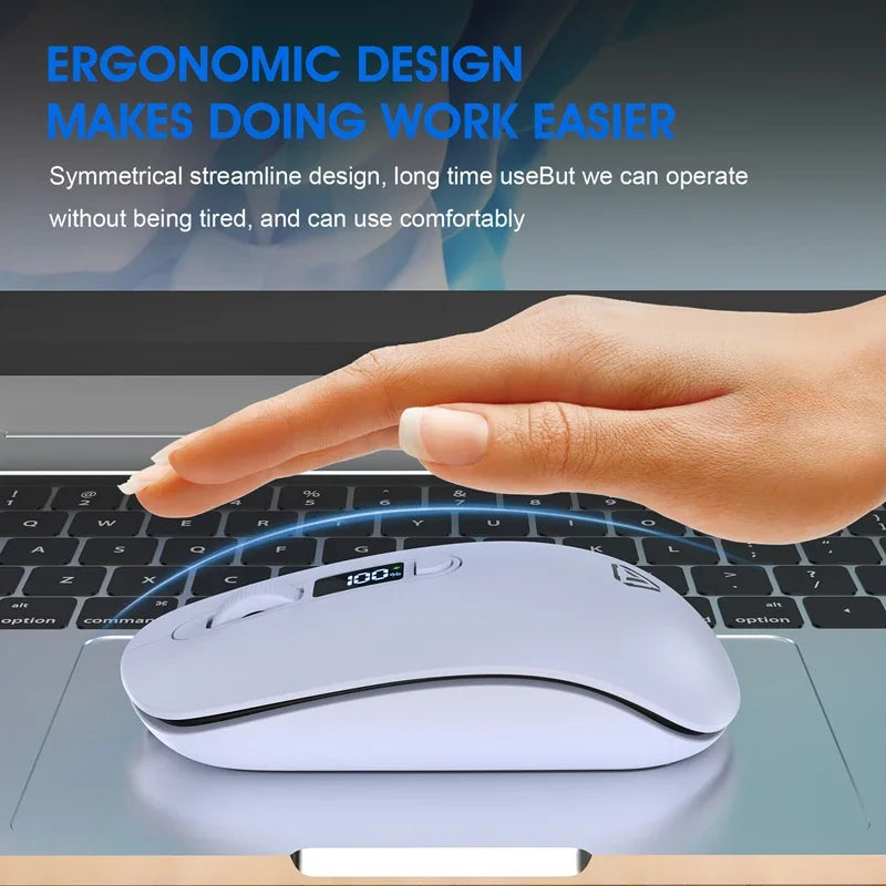 Lenovo Wireless Mouse Bluetooth 2.4G Rechargeable Silent Mouse with Smart Display, Dual Mode Bluetooth Wireless Mouse for Laptop, Desktop & Office