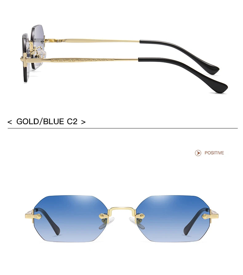 Vintage Rimless Polygon Sunglasses Women Men Luxury Brand Designer Popular Travel Small Frame Sun Glasses Ladies