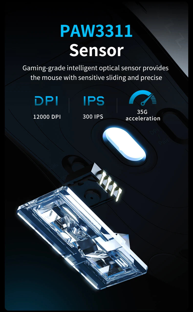 AJAZZ AJ179 V2 MAX tri-mode högerhänt mus, 56g lättviktsdesign, PAW3311-sensor, Huanuo Micro Switch, TelinkMicrochip
