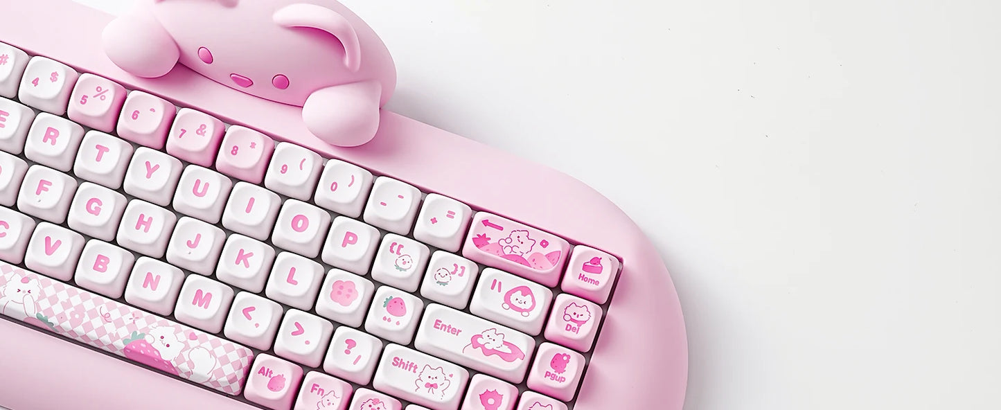 YUNZII C68 Pink 65% Hi-Fi Cute Cat Silicone Hot Swap NKRO  Ergonomic Wireless BT5.0/2.4G/Wired RGB Mechanical Gaming Keyboard