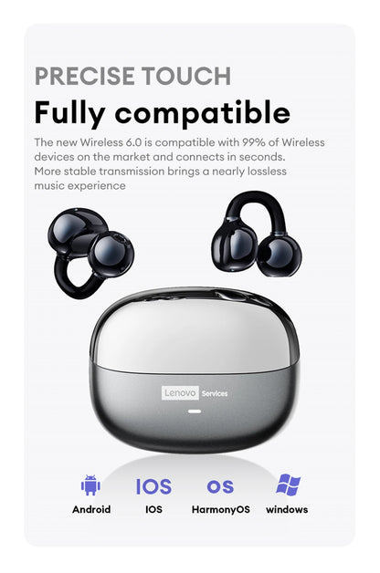 Lenovo LE302 Wireless Bluetooth 6.0 Headset Long Battery Life Sports Ear Clip Earphones HIFI Stereo Noise Cancelling Headphones