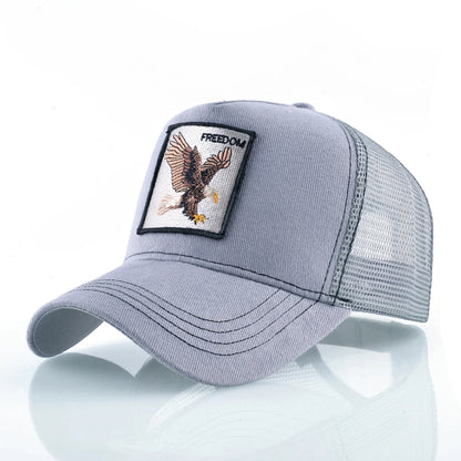 Gorras de camionero de moda con parche bordado de cabra. Gorra de béisbol Snapback «Four Seasons» para hombre y mujer, con visera ajustable.