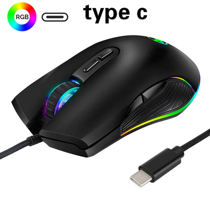 USB Type-C Wired Gaming Mouse RGB with 3200 DPI, Ergonomic Optical Gaming Mouse for MacBook Pro, Windows PC, Chromebook & USB-C Devices