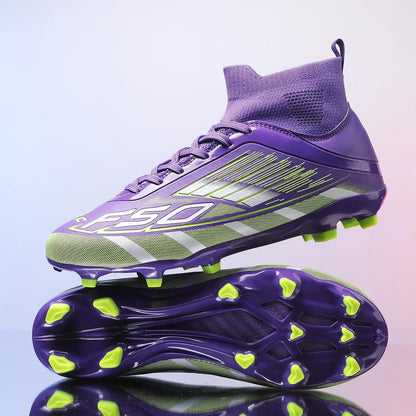 Nouvelles chaussures de football professionnelles pour hommes, chaussures de sport à cheville haute, chaussures de football TF/FG pour garçons, unisexes, antidérapantes, confortables