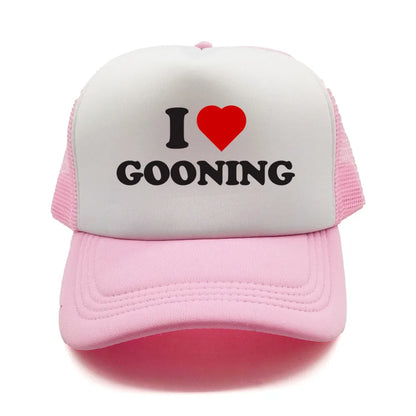 Sjove „I Love Gooning“-baseballkasketter – Cool sommerhat til mænd i netstof – Humoristisk truckerkasket – Unisex udendørs kasketter i netstof – MZ-080
