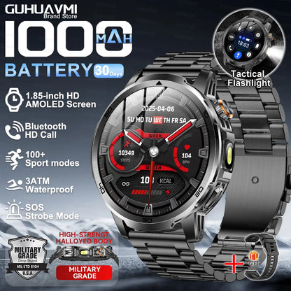 2026 New Military Outdoor Smart Watch 1.85‘’ AMOLED 1000mAh Large Battery 5ATM Waterproof Voice Call Sports Men Fitness Bracel