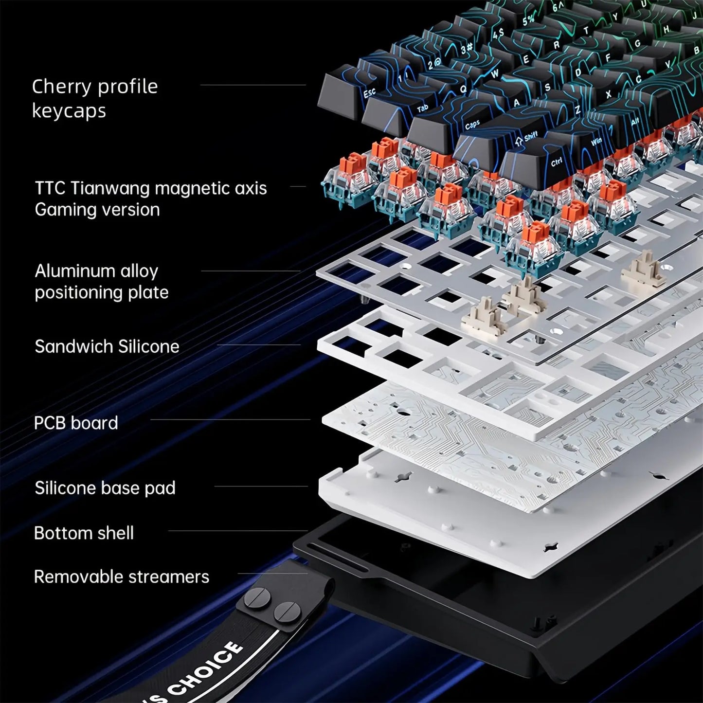Teclado gaming MCHOSE ACE 68 con switches magnéticos Hall Effect, Rapid Trigger, RGB programable, 8K Hz y funciones DKS/MT/TGL/RS/SOCD