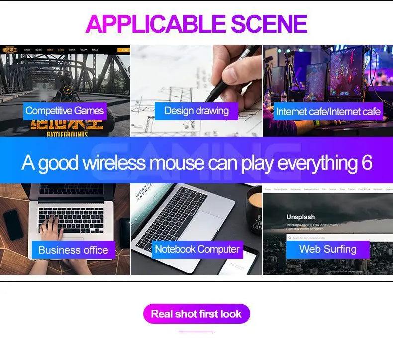 Rechargeable Wireless Gaming Mouse with RGB Backlit, Silent Click, Ergonomic Optical Wireless Mouse for PC, Laptop & Desktop, 2400 DPI