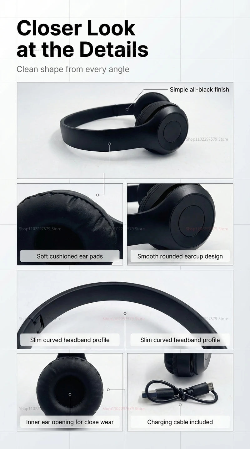 Bluetooth 5.0 Wireless Headphones Foldable Over-Ear Headset with HiFi Stereo Sound, Bluetooth 5.0 Wireless Headphones with Soft Skin-Friendly Earmuffs & Microphone