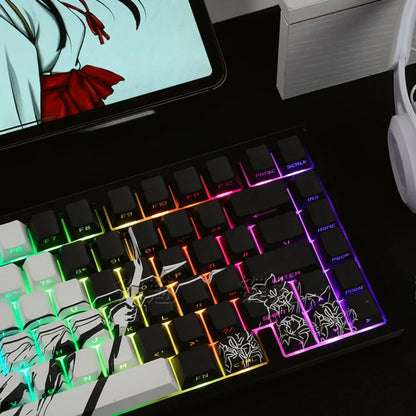 Anime Platycodon Cherry Key Cap Set PBT 130 Key Side Engraved Light Transmission for 60/84/98/108 Mechanical Keyboard ISO
