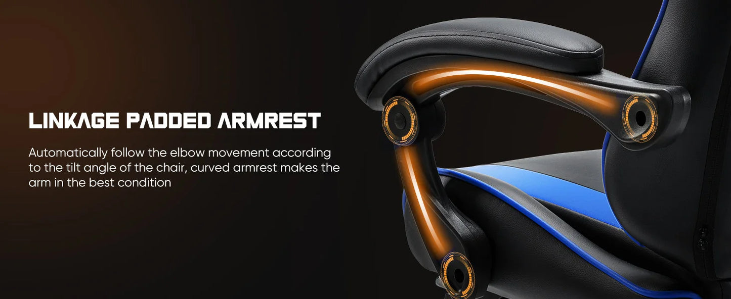 JHK Ergonomic Racing Gaming Chair with Lumbar Support, Adjustable PU Leather Computer Chair, Swivel Office Gaming Chair with Headrest & Armrests