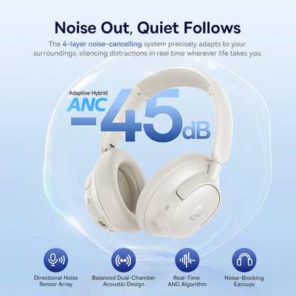 Baseus Bass EH10 NC Noise Cancelling Wireless Headphones Bluetooth 6.0 Over Ear Headset with 45dB ANC, 80H Battery, Hi-Res Audio & AI Calls
