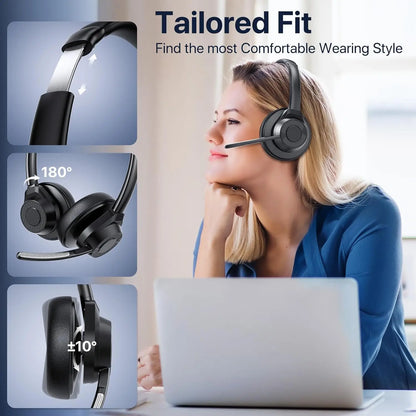 Bluetooth Headset V5.4 Wireless Headphones with Mic, Noise Cancelling Bluetooth Headset for Work, Office Calls, Zoom Meetings, Laptop & Mobile