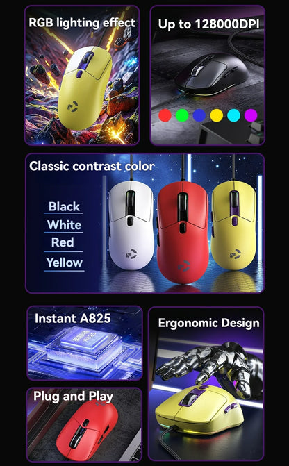 Xundler Wired Gaming Mouse 12800 DPI RGB Programmable Ergonomic USB Gaming Mouse with Instant A825 Sensor, 6 Adjustable DPI Levels for PC & Laptop