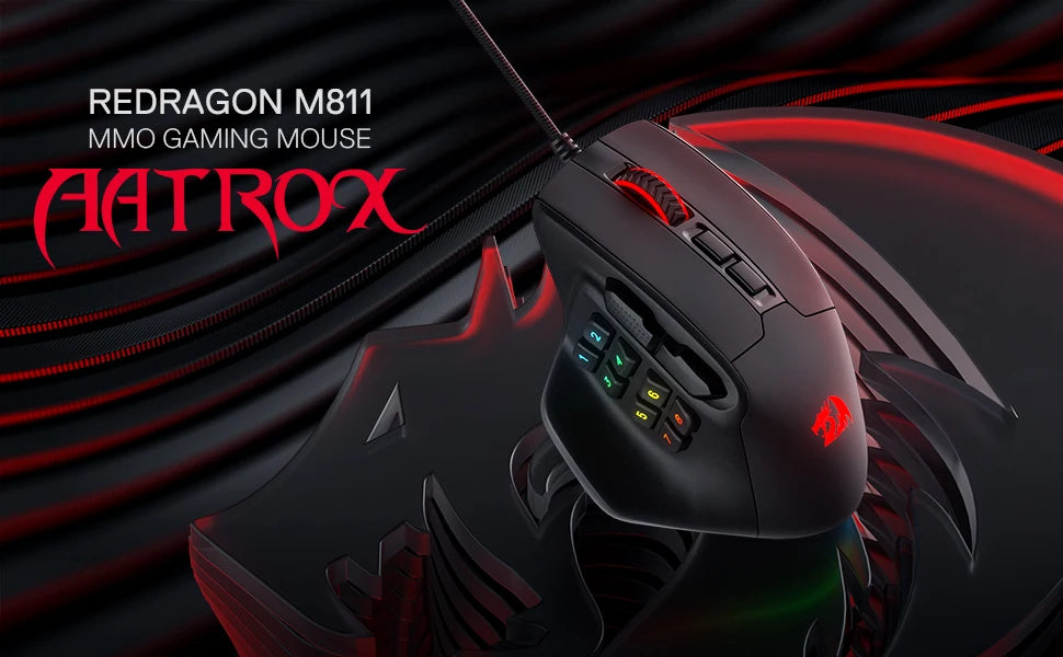 Redragon M811 Aatrox MMO Gaming Mouse, Wired RGB Gaming Mouse with 15 Programmable Buttons, 12400 DPI Ergonomic Optical Gamer Mouse