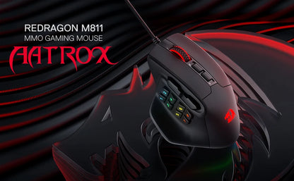 Redragon M811 Aatrox MMO Gaming Mouse, Wired RGB Gaming Mouse with 15 Programmable Buttons, 12400 DPI Ergonomic Optical Gamer Mouse