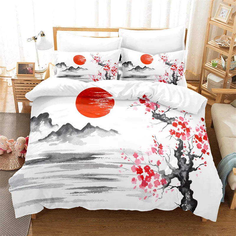 Set navlake za poplun s motivom bambusa u kineskom stilu, posteljina za mlade, platneni set navlake za poplun za krevet Queen Size, moderan set posteljine