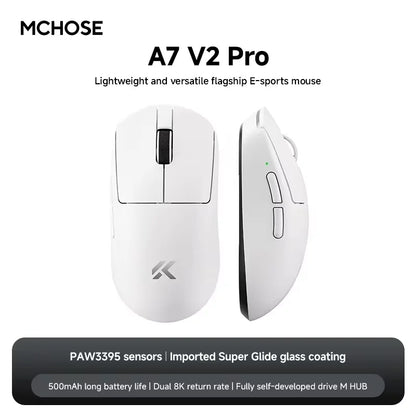 MCHOSE A7 V2 Ultra Wireless Gaming Mouse with PixArt 3950Ti Sensor, 8K Polling Rate, Lightweight Bluetooth & 2.4G RGB Gaming Mouse