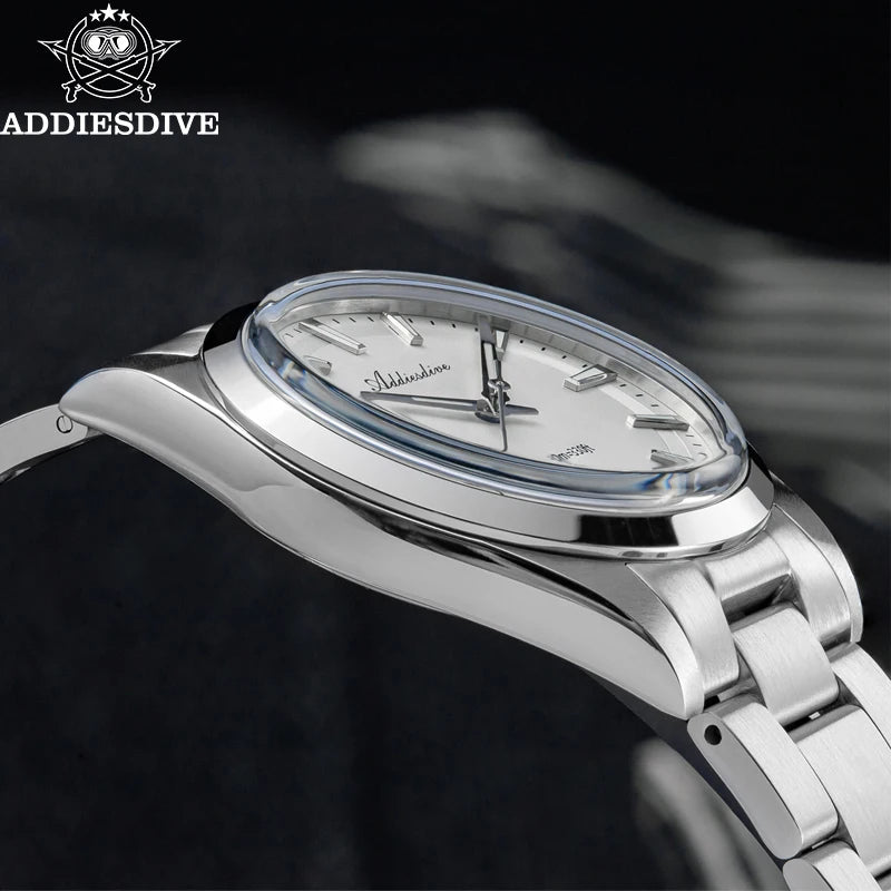 ADDIESDIVE herenhorloge van staal, luxe uitvoering, voorzien van een gewelfd glas, een quartz uurwerk en een blauwe lichtgevende coating BGW9; waterdicht tot 100 ATM, analoge weergave – Model AD2066
