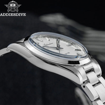 ADDIESDIVE herenhorloge van staal, luxe uitvoering, voorzien van een gewelfd glas, een quartz uurwerk en een blauwe lichtgevende coating BGW9; waterdicht tot 100 ATM, analoge weergave – Model AD2066
