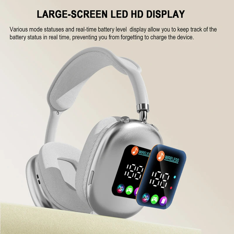 Wireless Bluetooth Headset with RGB Digital Display, Card Reader, Long Battery Life, HiFi Sound & Noise Reduction Earphones