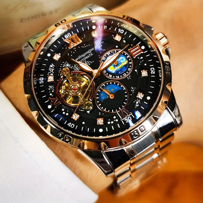 New High-End Luxury Automatic Mechanical Men's Watch with Starry Sky Luminous Dial, Elegant Tourbillon Movement, Perfect for Business or Casual Wear, Ideal Christmas or Birthday Gift, Holiday Gift Watch, the Best Gift for Him
