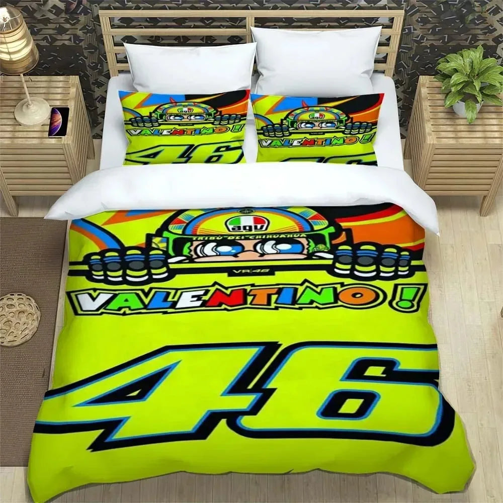 Motorcycle Fleet VR-46 Pattern Quilt Cover With Pillowcases Microfiber 3D Digital Printed Bedding Set Twin Full Queen King